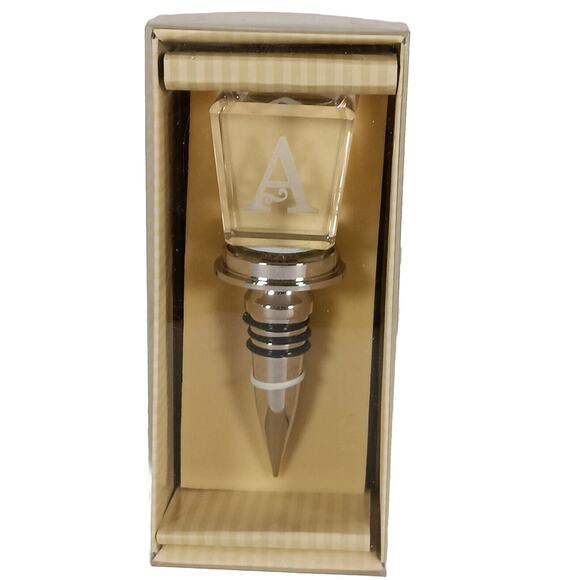 Initial Monogram Letter A Bottle Stopper Cypress Home Crystal Etch Wine Barware - Picture 1 of 5